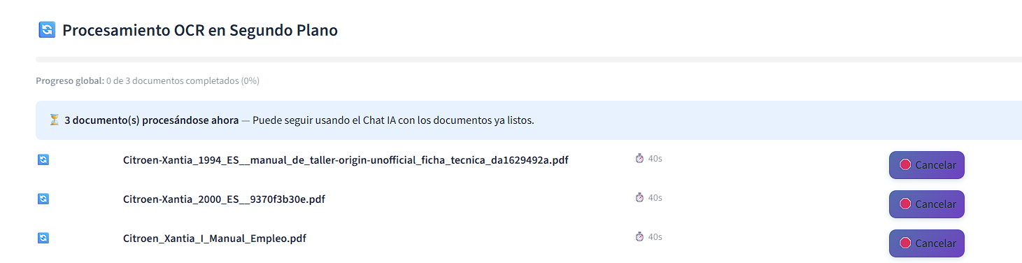 Indicador de procesamiento OCR en segundo plano en la barra lateral